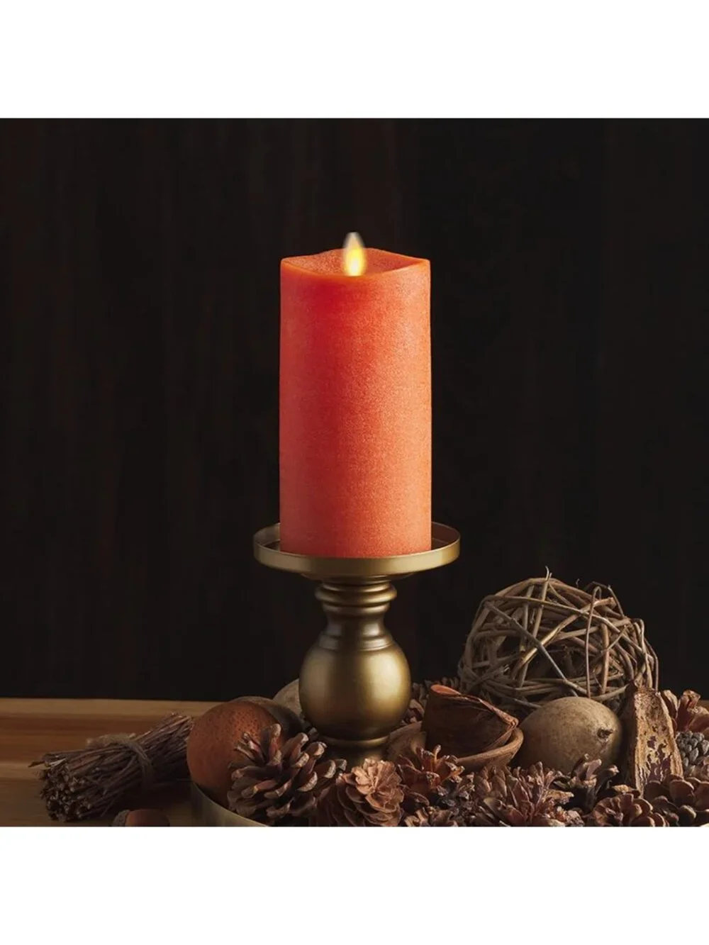 Flameless LED Flickering Pillar Candle - Burnt Orange, Real Wax, Indoor/Outdoor